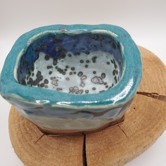 Studio Pottery Signed Desert Landscape Moon Rock Art Kurinuki Square Bowl Vessel - Picture 6 of 11